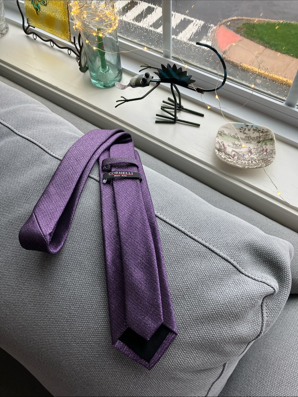Cornelli Purple Microfiber Handmade Tie Milan Italy Shimmer Satin Necktie